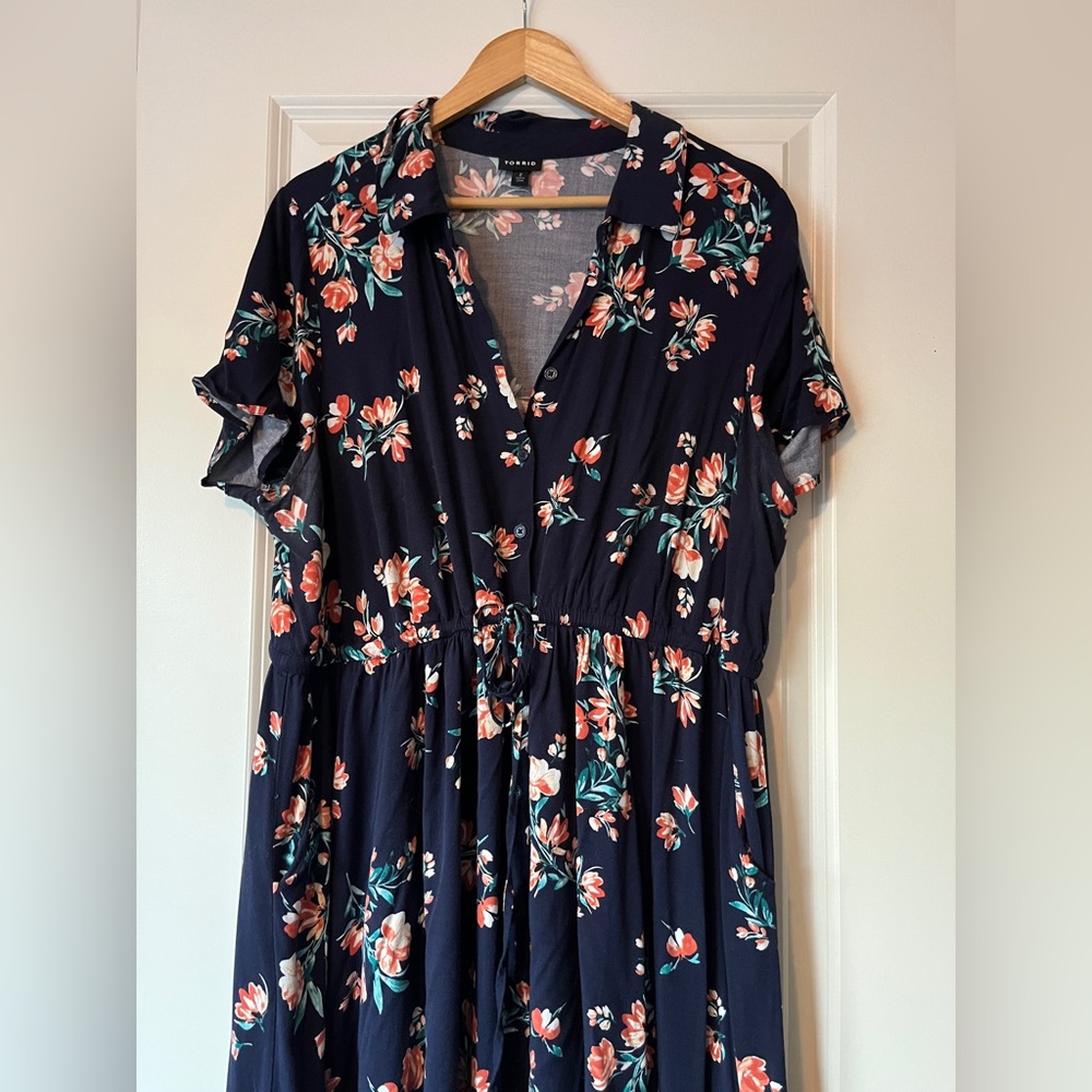Button Collared A-Line Midi Dress